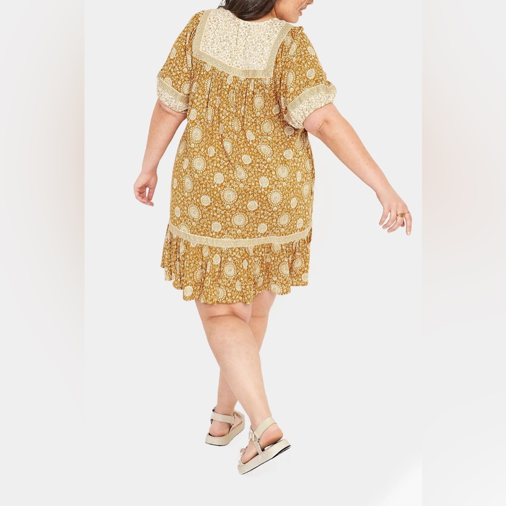 Old Navy Puff-Sleeve Mini Swing Dress Floral Lined Cottagecore Pheasant Sz XL - Picture 9 of 10